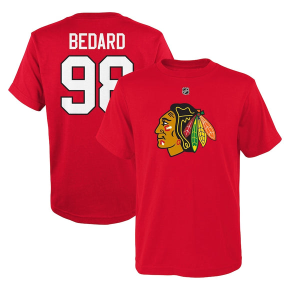Kids Chicago Blackhawks Connor Bedard Red Authentic Stack Name & Number T-Shirt - Multiple Sizes