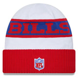 Men's New Era White/Red Buffalo Bills 2023 Sideline Tech Cuffed Knit Hat