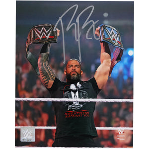 Roman Reigns WWE Autographed 16" x 20" Raising Titles Photograph