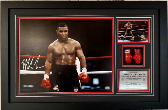 Mike Tyson In Ring Boxing Stance Signed 16x20 Photo Fiterman Group Sports Hologram - Framed 32x20