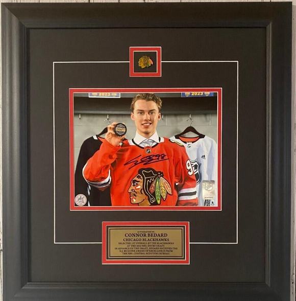 Connor Bedard Chicago Blackhawks Draft Day Autographed 8x10 Photo - Framed