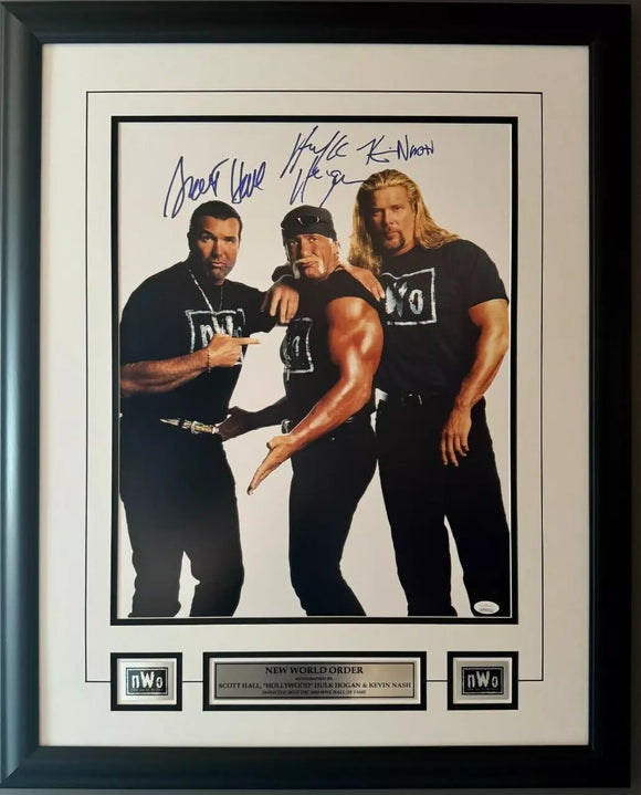 WWE Superstars Scott Hall Kevin Nash Hollywood Hogan NWO Trio Signed 16x20 Framed