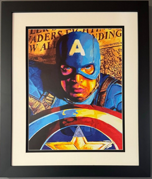 Captain America Chris Evans Replica 3D Art Print 11x13 Marvel Super Hero Framed 14x27