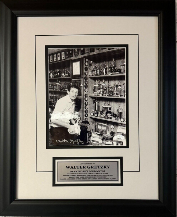 Walter Gretzky Signed 8x10 Time Magazine Picture Cleaning The Trophies Framed - JSA Authenticated