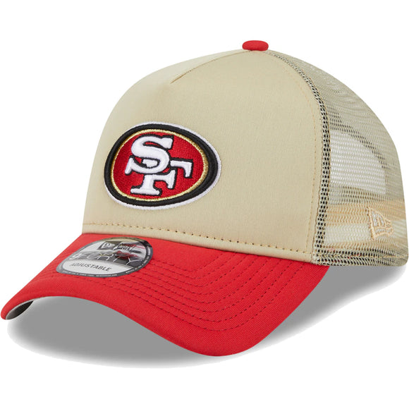 San Francisco 49ers New Era All Day A-Frame Trucker 9FORTY Adjustable Hat - Tan/Scarlet