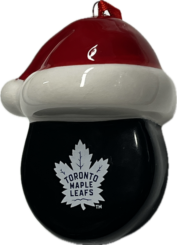 Toronto Maple Leafs Santa Hockey on Hockey Puck Ceramic Christmas Ornament By The Sports Vault