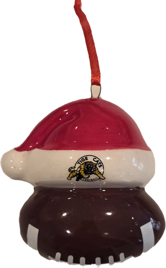 Hamilton Tiger-Cats Santa CFL Football Ceramic Christmas Ornament By The Sports Vault