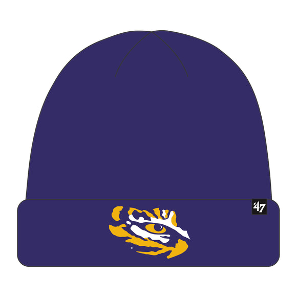 Men's LSU Tigers NCAA Raised Cuff Team Colour Knit Beanie Toque OSFM