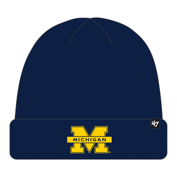 Men's Michigan Wolverine NCAA Raised Cuff Team Colour Knit Beanie Toque OSFM