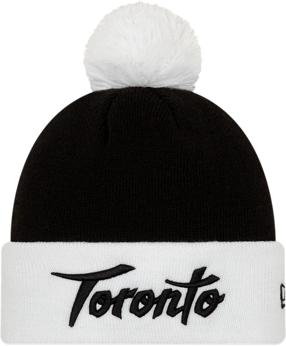 Men's Toronto Raptors New Era White/Black 2019/20 Earned Edition Pom Knit Toque Beanie Hat - Bleacher Bum Collectibles, Toronto Blue Jays, NHL , MLB, Toronto Maple Leafs, Hat, Cap, Jersey, Hoodie, T Shirt, NFL, NBA, Toronto Raptors
