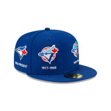 Men's Toronto Blue Jays MLB Baseball New Era Royal All Over History Logos 59FIFTY Fitted Hat