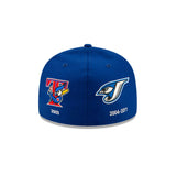 Men's Toronto Blue Jays MLB Baseball New Era Royal All Over History Logos 59FIFTY Fitted Hat