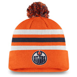 Edmonton Oilers Fanatics Branded 2020 NHL Draft Authentic Pro Cuffed Pom Knit Hat - Orange/Navy