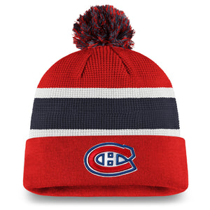 Montreal Canadiens Fanatics Branded 2020 NHL Draft Authentic Pro Cuffed Pom Knit Hat - Red/Navy