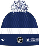 Toronto Maple Leafs Fanatics Branded 2020 NHL Draft Authentic Pro Cuffed Pom Knit Hat - Blue/White