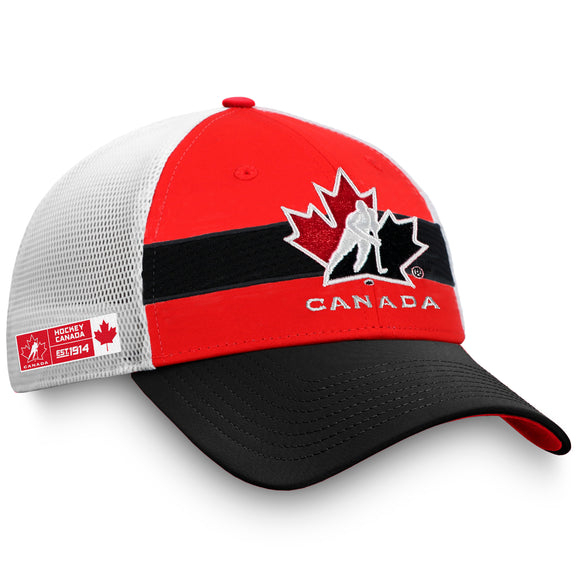 Men's Fanatics Branded Red Black White Team Hockey Canada Trucker Snapback Hat