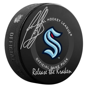 Ron Francis Seattle Kraken Autographed Official Game Puck with "Release The Kraken" Inscription