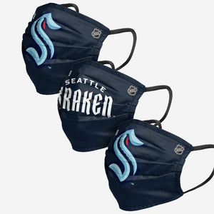 Men's Seattle Kraken NHL Hockey Foco Pack of 3 Match Day Face Covering Mask