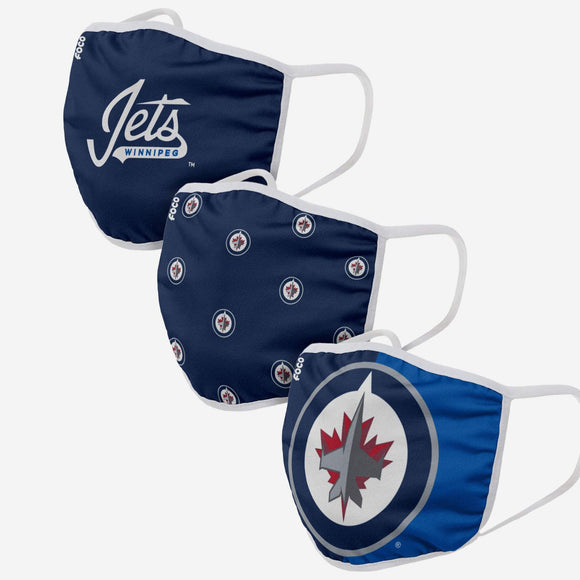 Winnipeg Jets NHL Hockey Foco Pack of 3 Adult Face Covering Mask