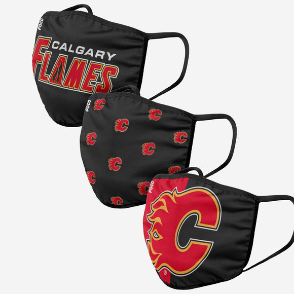 Youth Calgary Flames NHL Hockey Foco Pack of 3 Face Covering Mask
