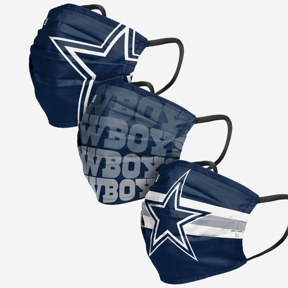 Men's Dallas Cowboys NFL Football Foco Pack of 3 Match Day Face Covering Mask
