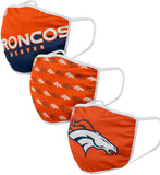 Denver Broncos NFL Football Gametime Foco Pack of 3 Adult Face Covering Mask