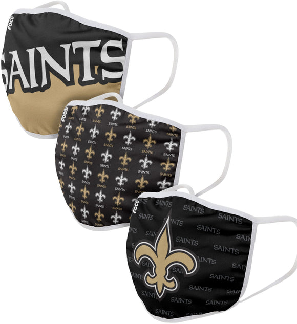 New Orleans Saints NFL Football Gametime Foco Pack of 3 Adult Face Covering Mask