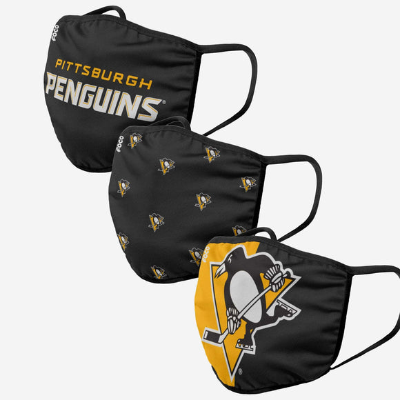 Pittsburgh Penguins NHL Hockey Foco Pack of 3 Adult Face Covering Mask