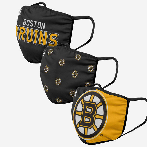 Boston Bruins NHL Hockey Foco Pack of 3 Adult Face Covering Mask