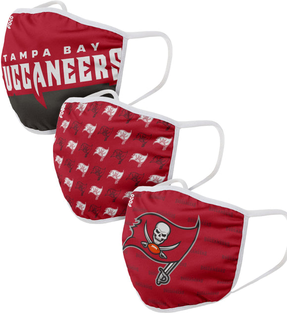 Tampa Bay Buccaneers NFL Football Gametime Foco Pack of 3 Adult Face Covering Mask