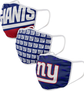 New York Giants NFL Football Gametime Foco Pack of 3 Adult Face Covering Mask