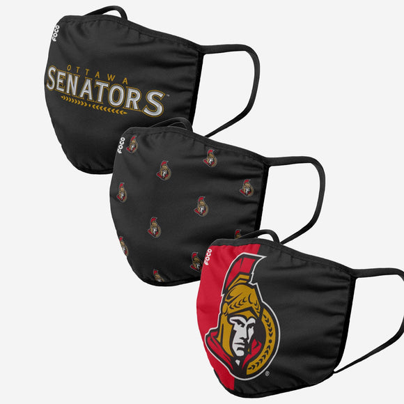 Ottawa Senators NHL Hockey Foco Pack of 3 Adult Face Covering Mask