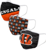 Cincinnati Bengals NFL Football Gametime Foco Pack of 3 Adult Face Covering Mask