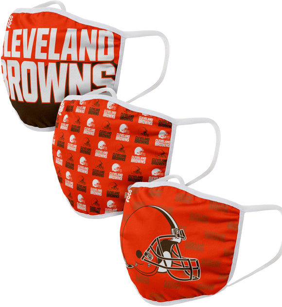 Cleveland Browns NFL Football Gametime Foco Pack of 3 Adult Face Covering Mask