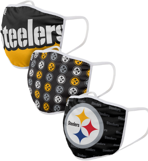 Pittsburgh Steelers NFL Football Gametime Foco Pack of 3 Adult Face Covering Mask