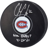Cole Caufield Montreal Canadiens Fanatics Authentic Autographed Hockey Puck with "NHL Debut 4/26/21" Inscription