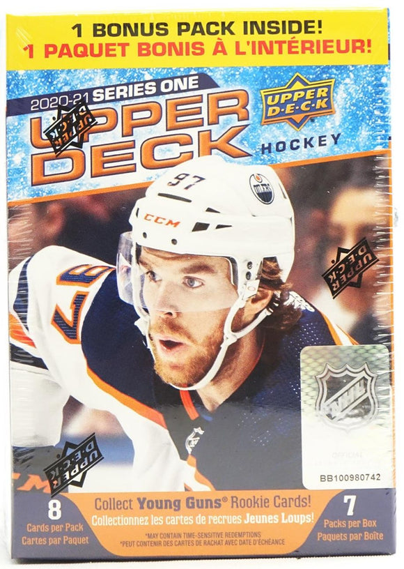 2020/21 Upper Deck Series 1 Hockey 7-Pack Blaster Box 7 Packs Per Box, 8 Cards Per Pack