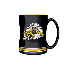 Hamilton Tiger-Cats Primary Logo Black Yellow CFL Football 14oz Sculpted C-Handle Mug - Bleacher Bum Collectibles, Toronto Blue Jays, NHL , MLB, Toronto Maple Leafs, Hat, Cap, Jersey, Hoodie, T Shirt, NFL, NBA, Toronto Raptors