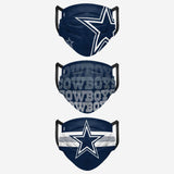 Men's Dallas Cowboys NFL Football Foco Pack of 3 Match Day Face Covering Mask