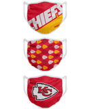 Kansas City Chiefs NFL Football Gametime Foco Pack of 3 Adult Face Covering Mask