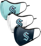 Seattle Kraken NHL Hockey Foco Pack of 3 Adult Sports Face Covering Mask