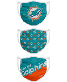 Miami Dolphins NFL Football Gametime Foco Pack of 3 Adult Face Covering Mask