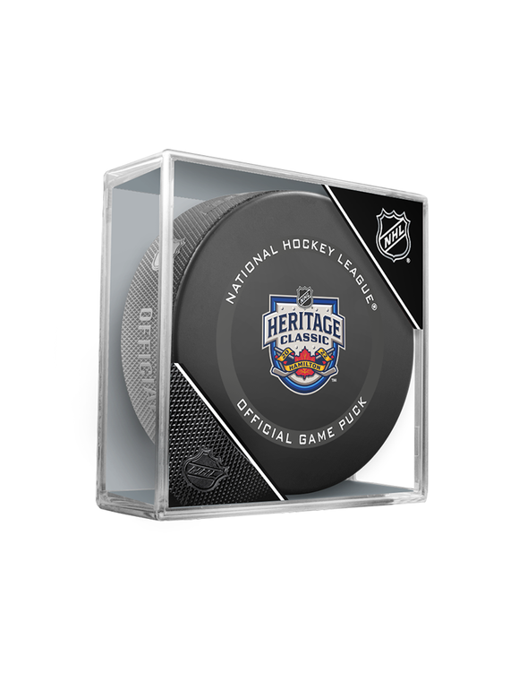 2022 NHL Heritage Classic Official Game Puck Design- in Cube - Leafs vs Sabres