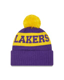Men's Los Angeles Lakers New Era Purple Sport Logo Cuffed Knit Hat with Pom