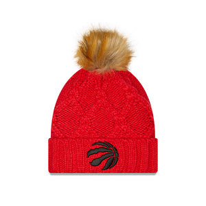 Women's Toronto Raptors New Era Red Flurry Luxe C3 Cuffed Knit Hat with Pom