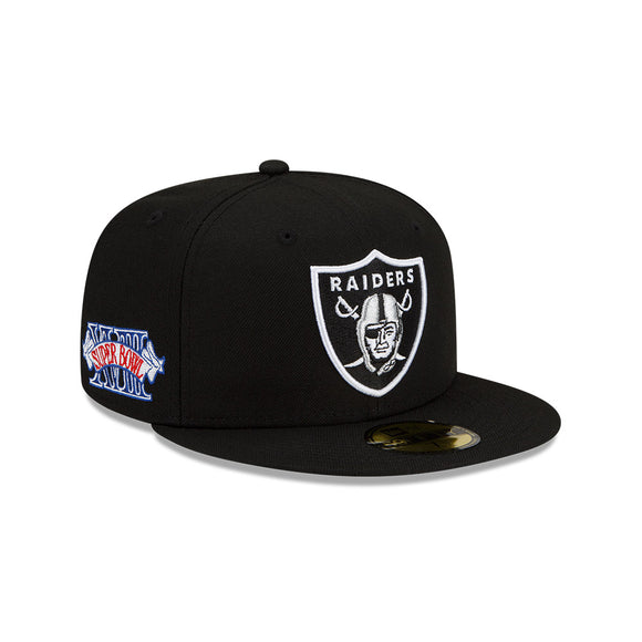Men's New Era Black Oakland Raiders Patch Up Super Bowl XVIII 59FIFTY Fitted Hat