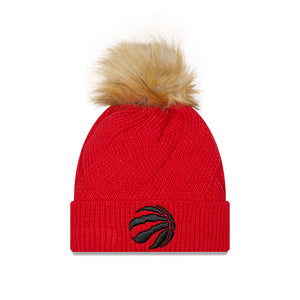 Women's Toronto Raptors New Era Red Flurry Snowy Cuffed Knit Hat with Pom