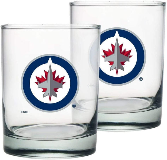 Winnipeg Jets Rocks Glass Set of Two 13.5oz NHL Hockey - Mustang Glassware
