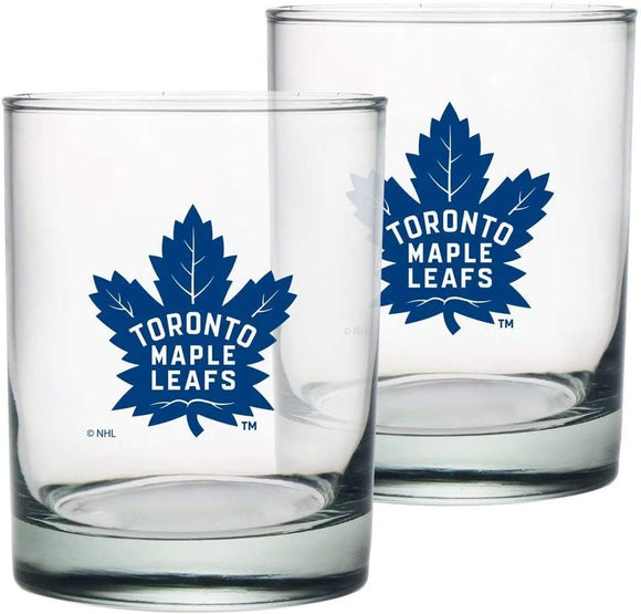Toronto Maple Leafs Rocks Glass Set of Two 13.5oz NHL Hockey - Mustang Glassware