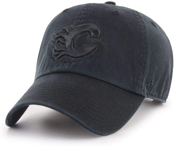 Men's Calgary Flames Black on Black Clean up Adjustable Hat Cap One Size Fits Most